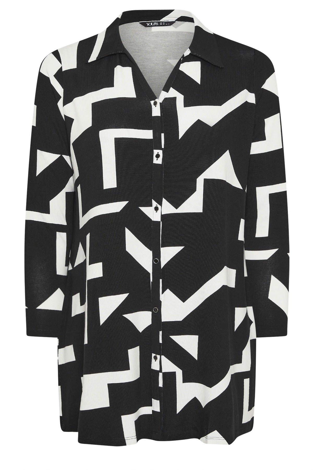 Büyük Beden Uzun Kollu Soyut Desenli Uzun Gömlek 304106