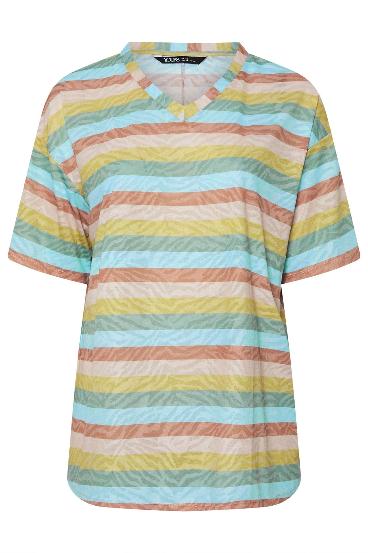 Büyük Beden V Yaka Çizgili Zebra Desenli T-shirt 303953