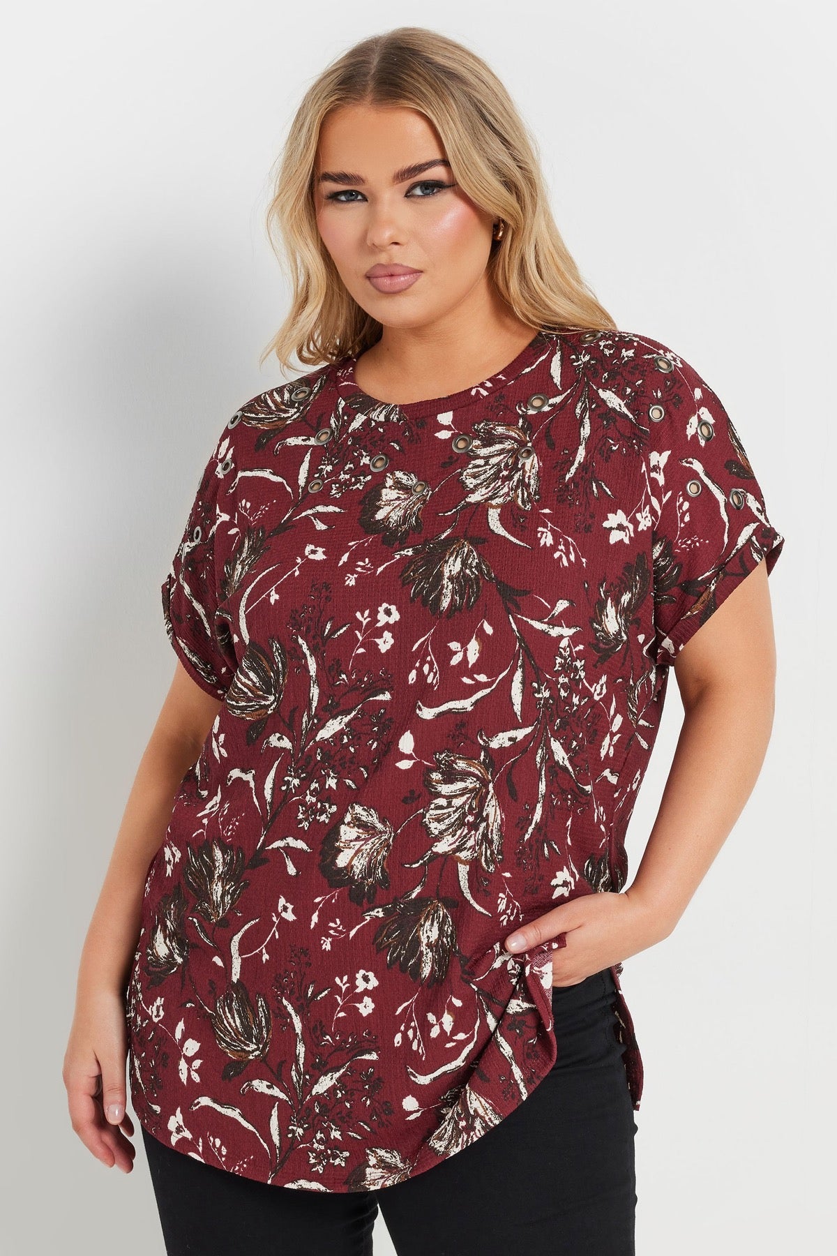 Büyük Beden Kısa Kollu Bisiklet Yaka Baskılı T-shirt 303841