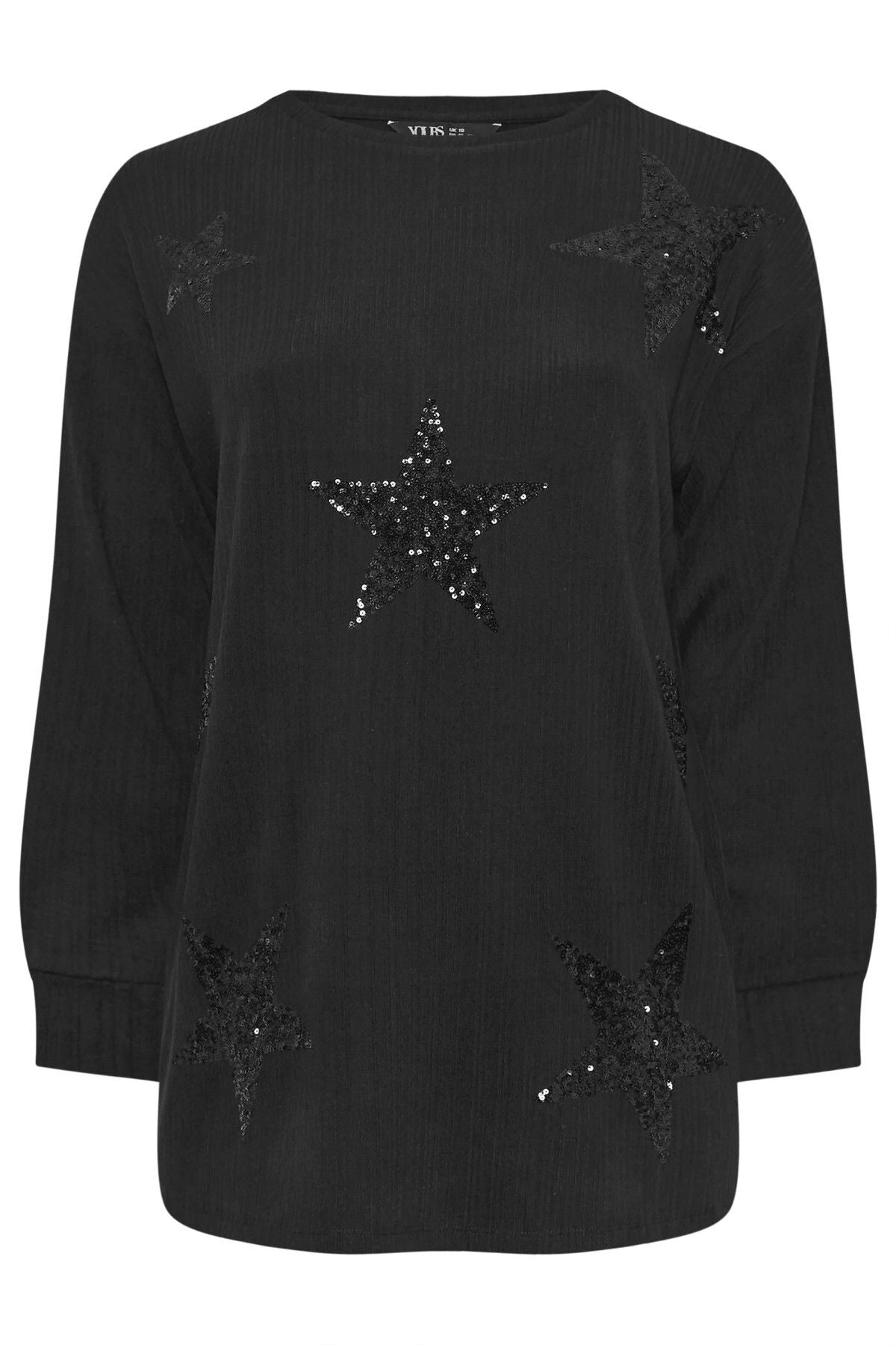 Büyük Beden Uzun Kollu Payet İşlemeli Bisiklet Yaka Sweatshirt 303789