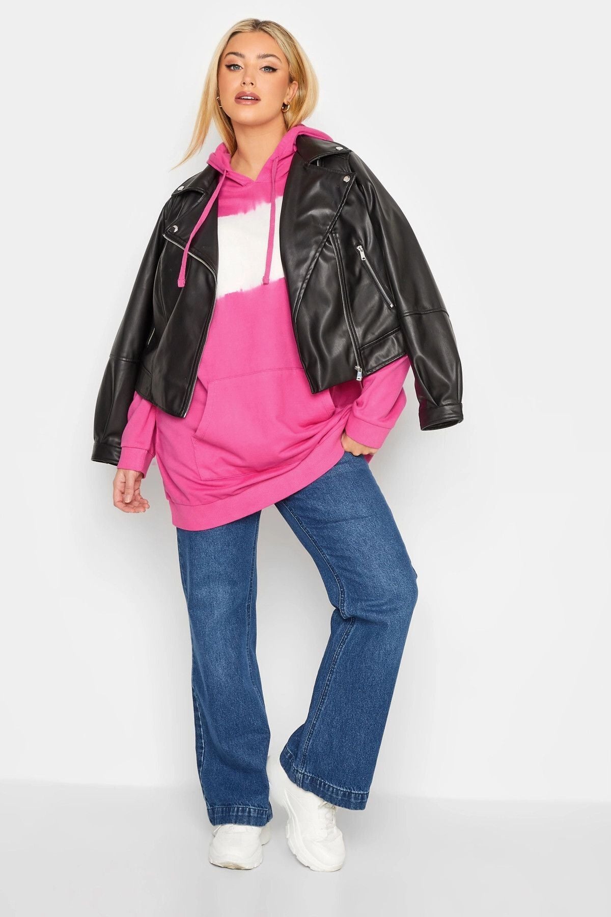 Büyük Beden Batik Desenli Önü Cepli Kapüşonşlu Sweatshirt 301593