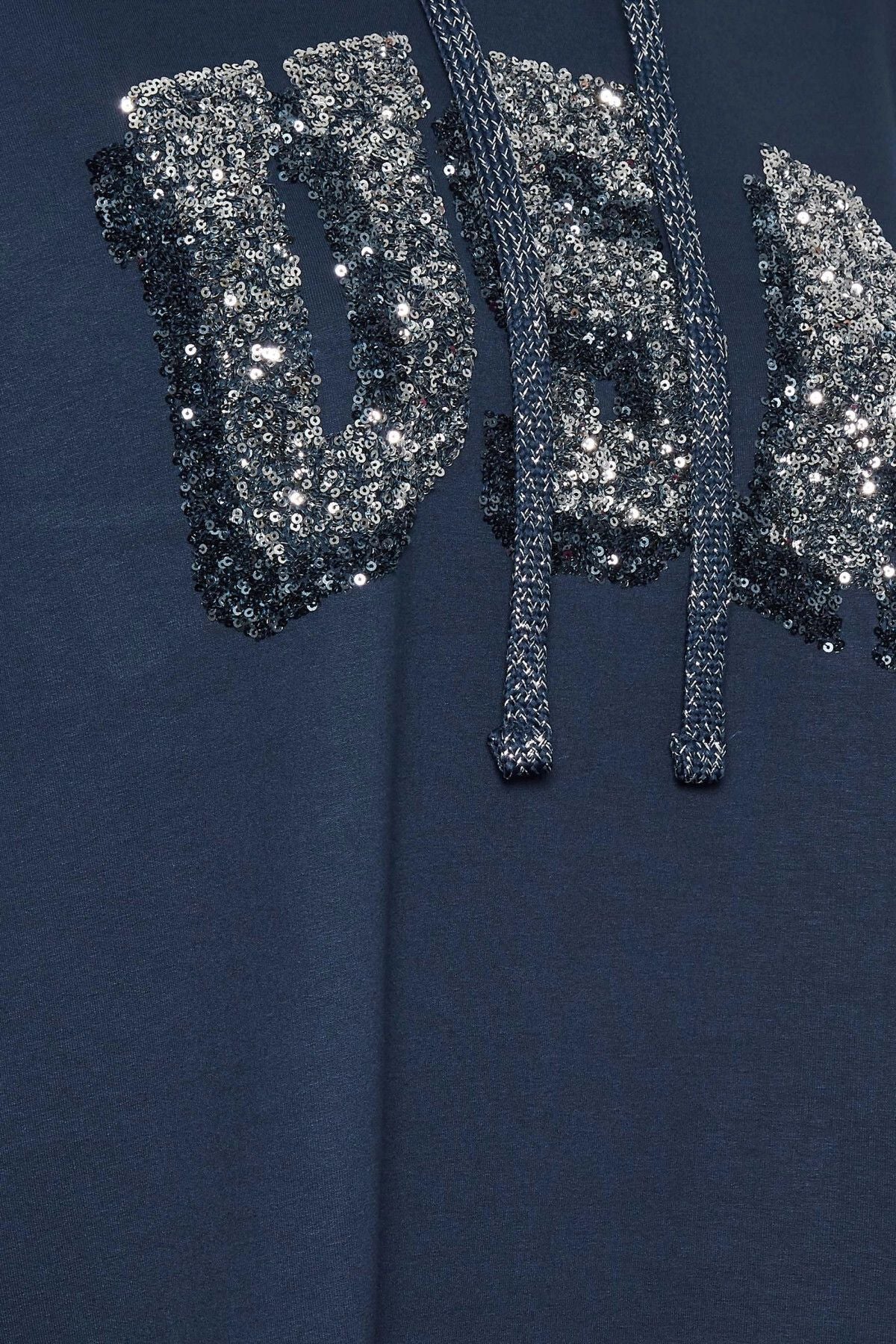 Büyük Beden Kapüşonlu Payetli Asimetrik Uzun Kesim Sweatshirt 301768