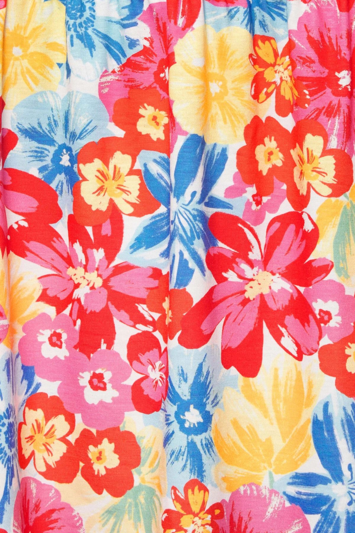 Büyük Beden Kolları Fırfır Detaylı Çiçek Desenli Kısa Elbise 215513