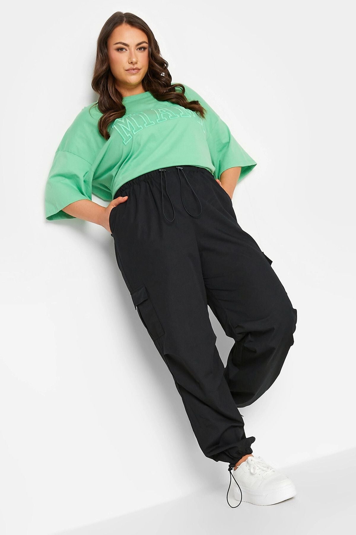 Büyük Beden Paçası Lastikli Cep Detaylı Kargo Pantolon 302031