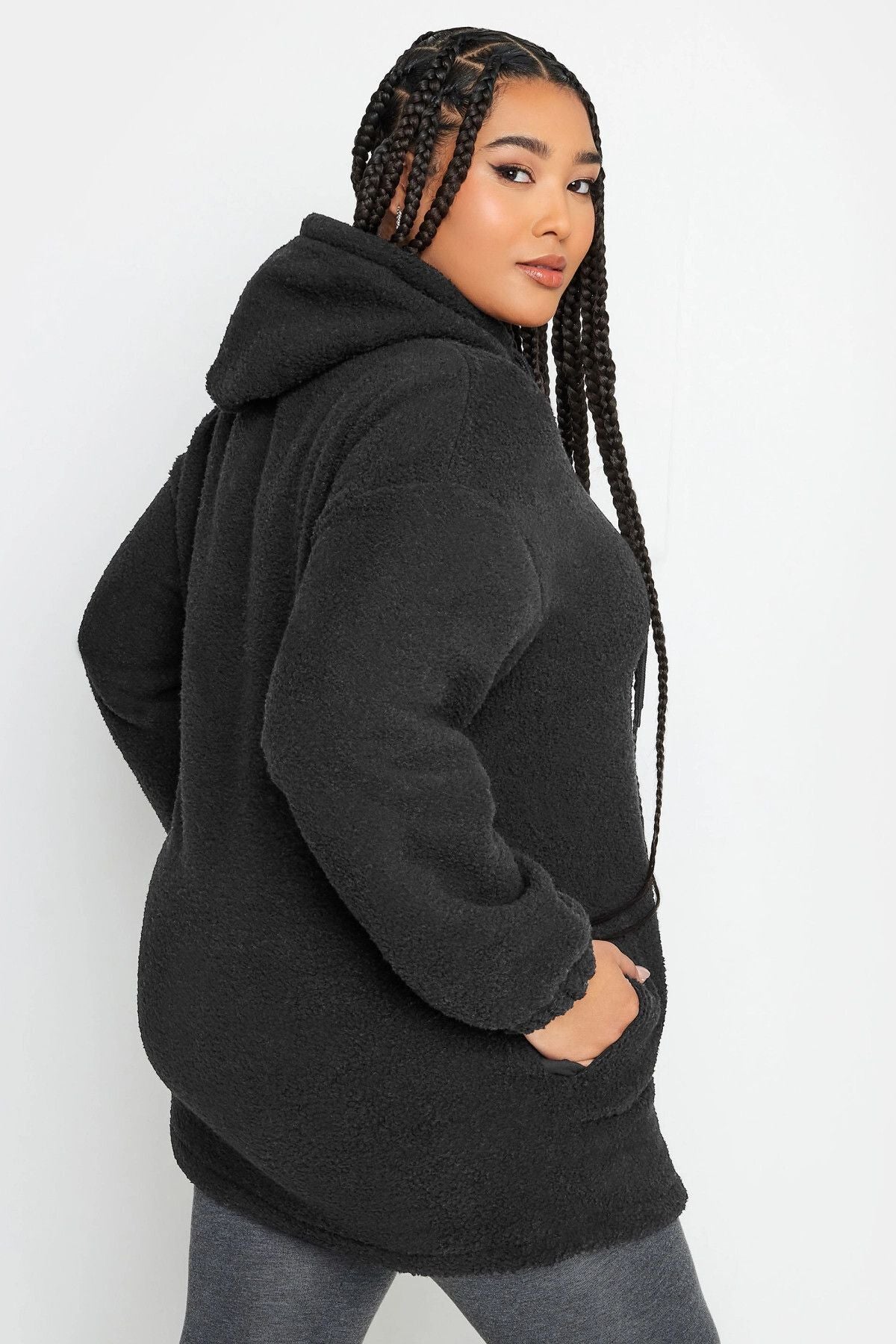 Büyük Beden Uzun Kollu Kapüşonlu Yumuşak Dokulu Polar Sweatshirt 302778