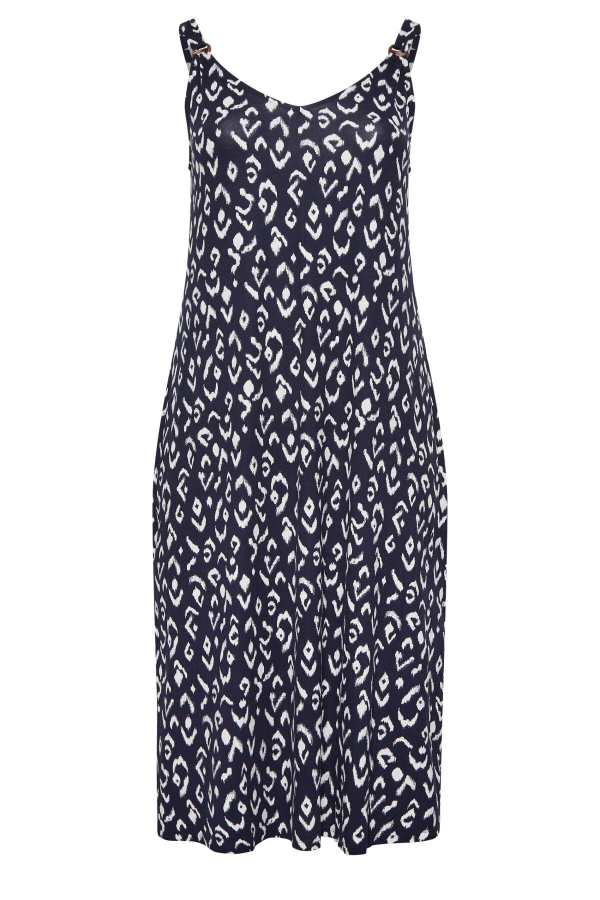 Büyük Beden Askılı Yırtmaç Detaylı Desenli Midi Boy Elbise 150329