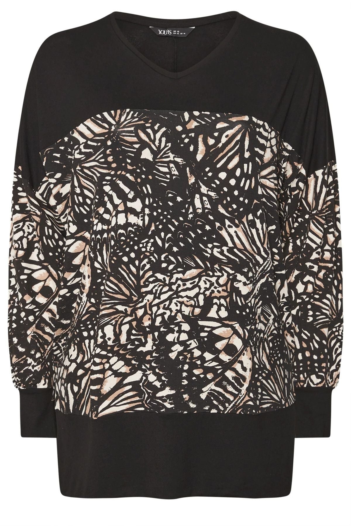 Büyük Beden V Yaka Uzun Kollu Bileği Lastikli Yırtmaçlı Bluz 303724