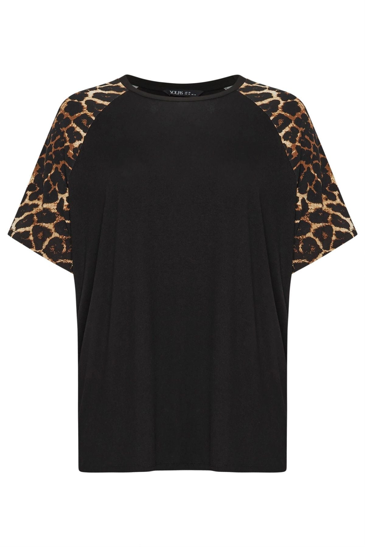 Büyük Beden Bisiklet Yaka Kısa Kolları Leopar Desenli T-Shirt 322115