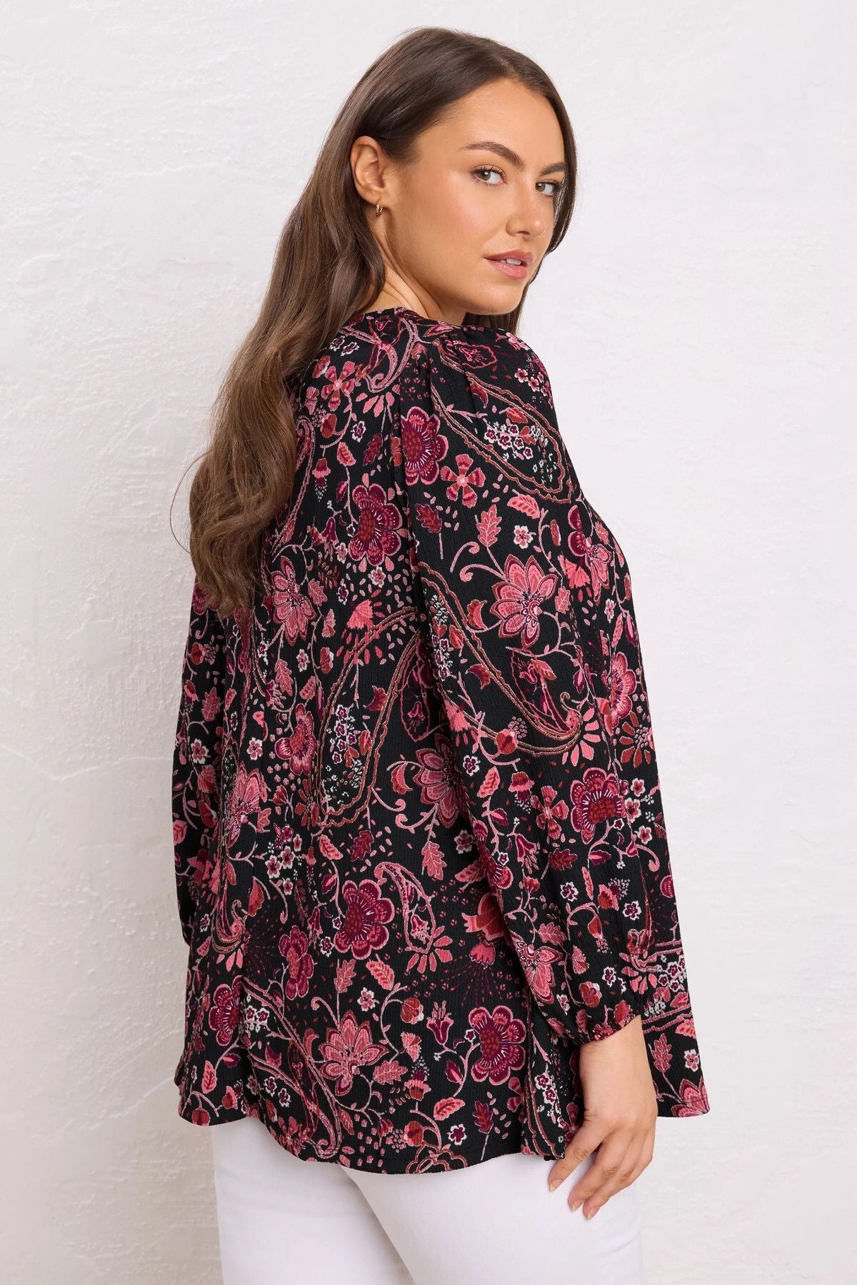 Büyük Beden V Yaka Uzun Kollu İnce Kumaşlı Bluz 615739