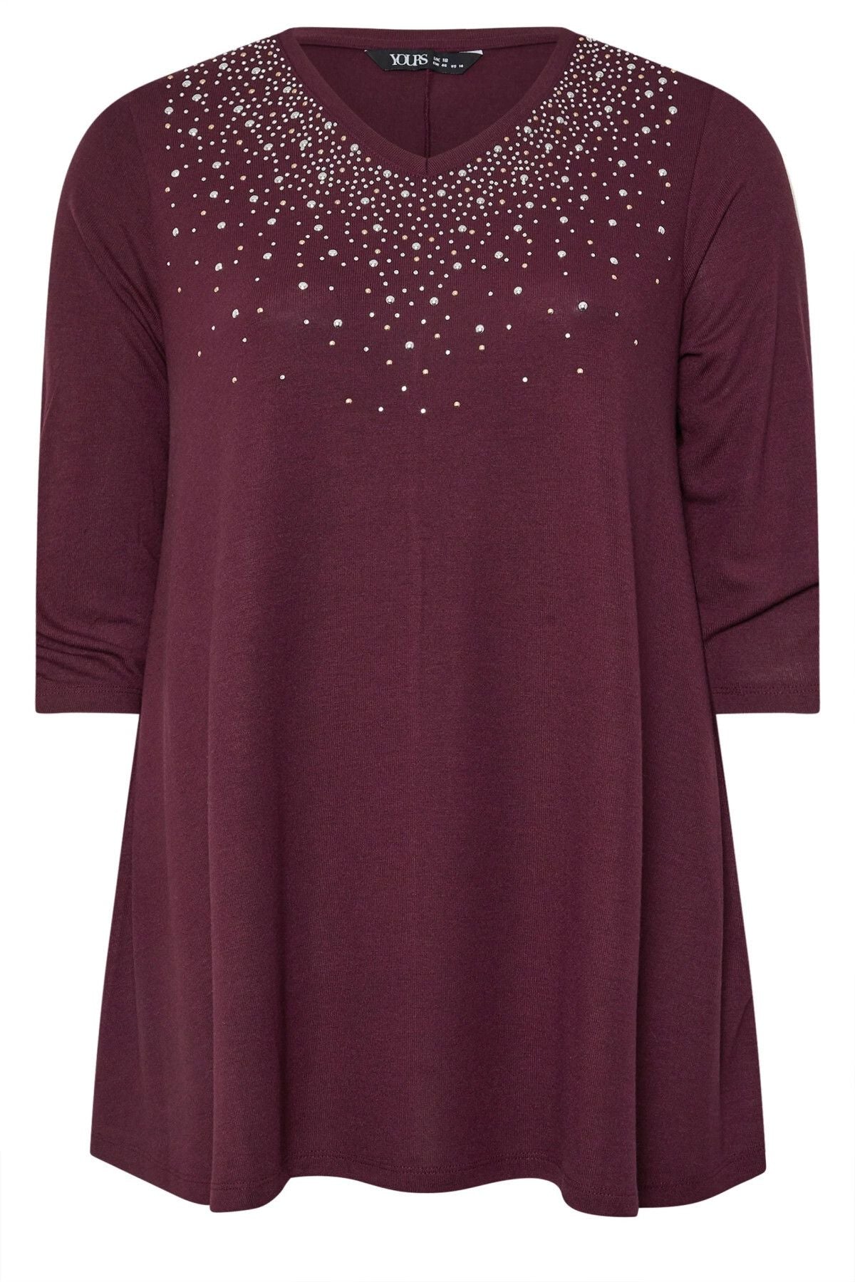 Büyük Beden V Yakası Taş İşlemeli Kolları Büzgülü Bluz 322227