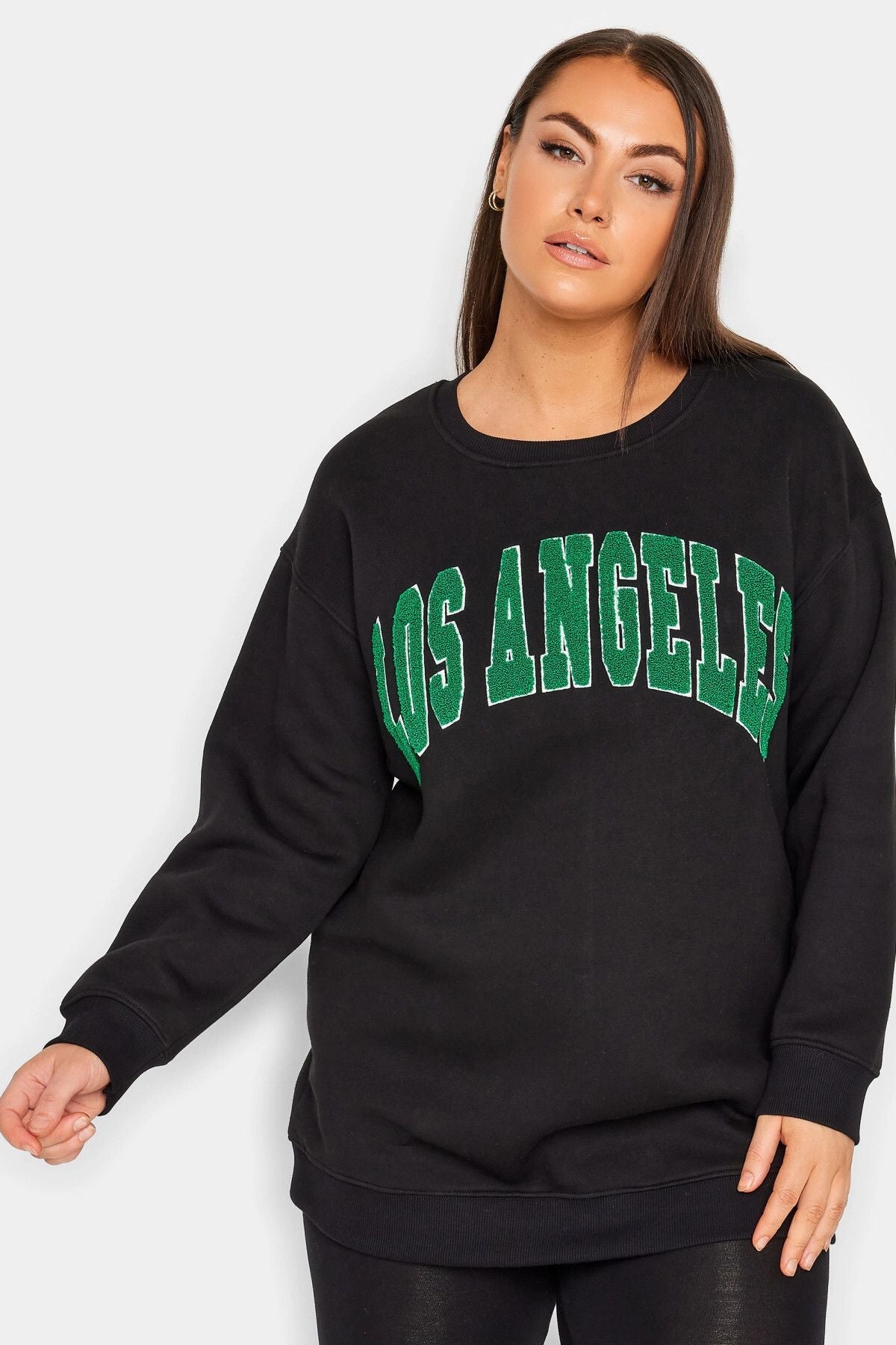Büyük Beden Bisiklet Yaka Uzun Kollu Baskılı Sweatshirt 302685