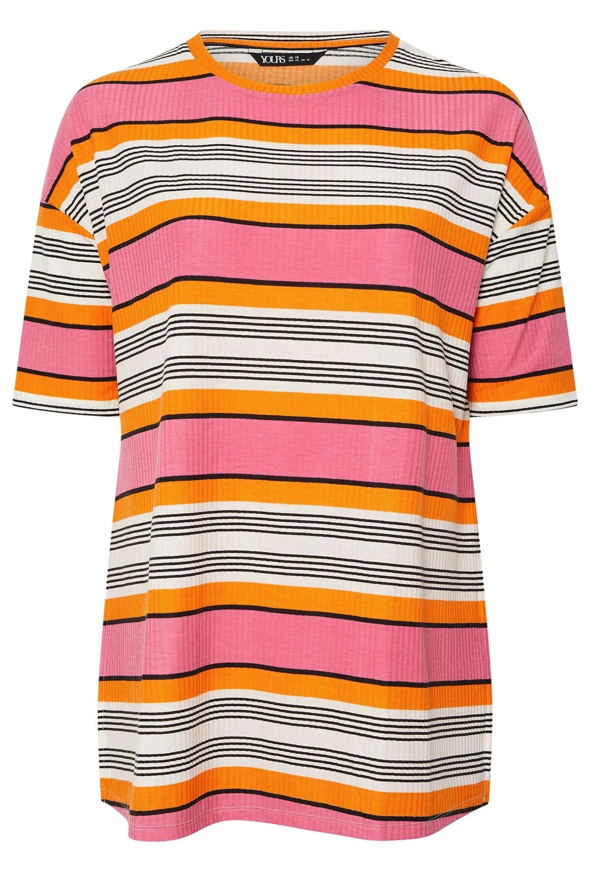 Büyük Beden Çizgili Yırtmaç Detaylı T-shirt 303505