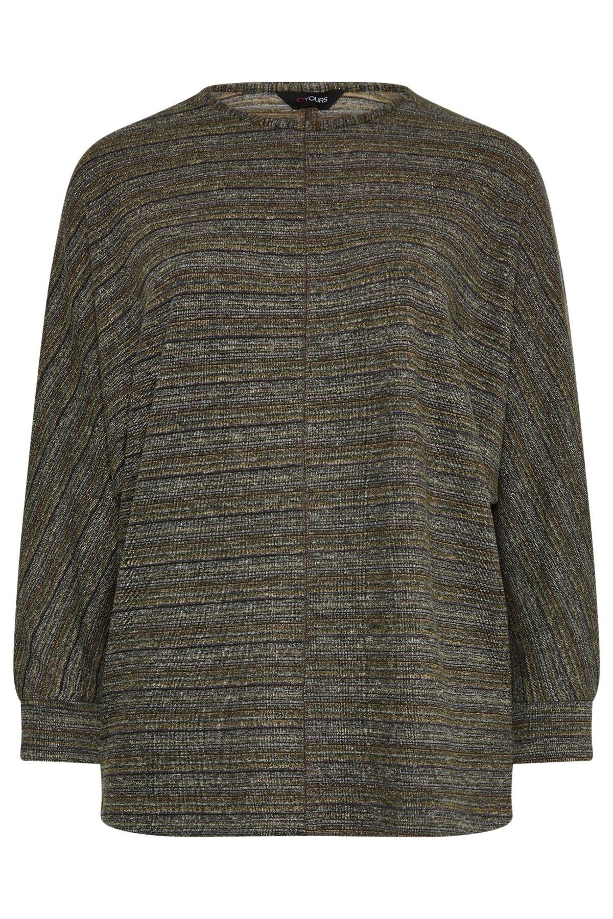 Büyük Beden Bisiklet Yaka Uzun Kollu Dikiş Detaylı Bluz 302602