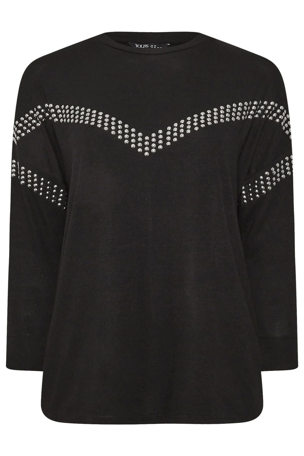 Büyük Beden Bisiklet Yaka Uzun Kollu Pul İşlemeli Bluz 322183