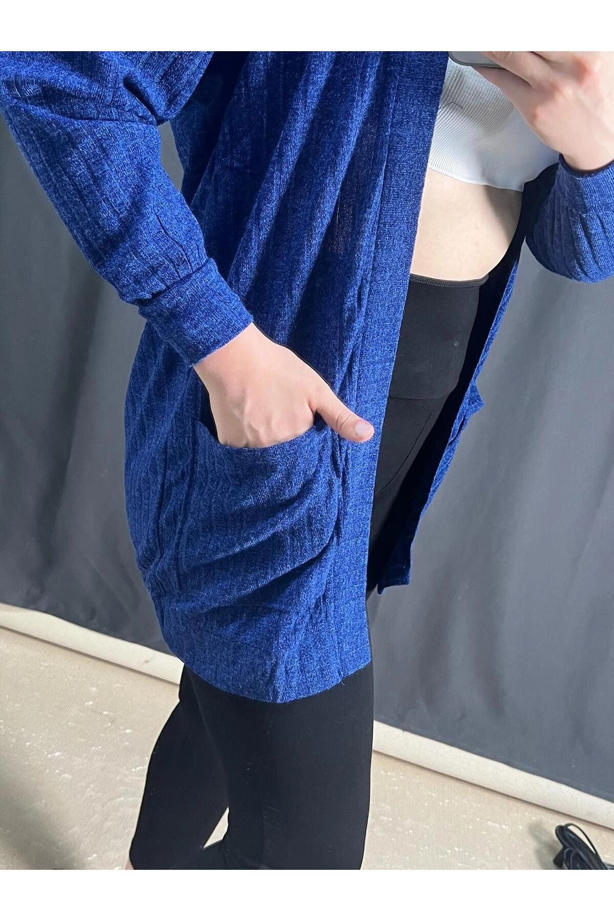 Büyük Beden Önü Kapamasız Cepli Midi Boy Hırka 301750