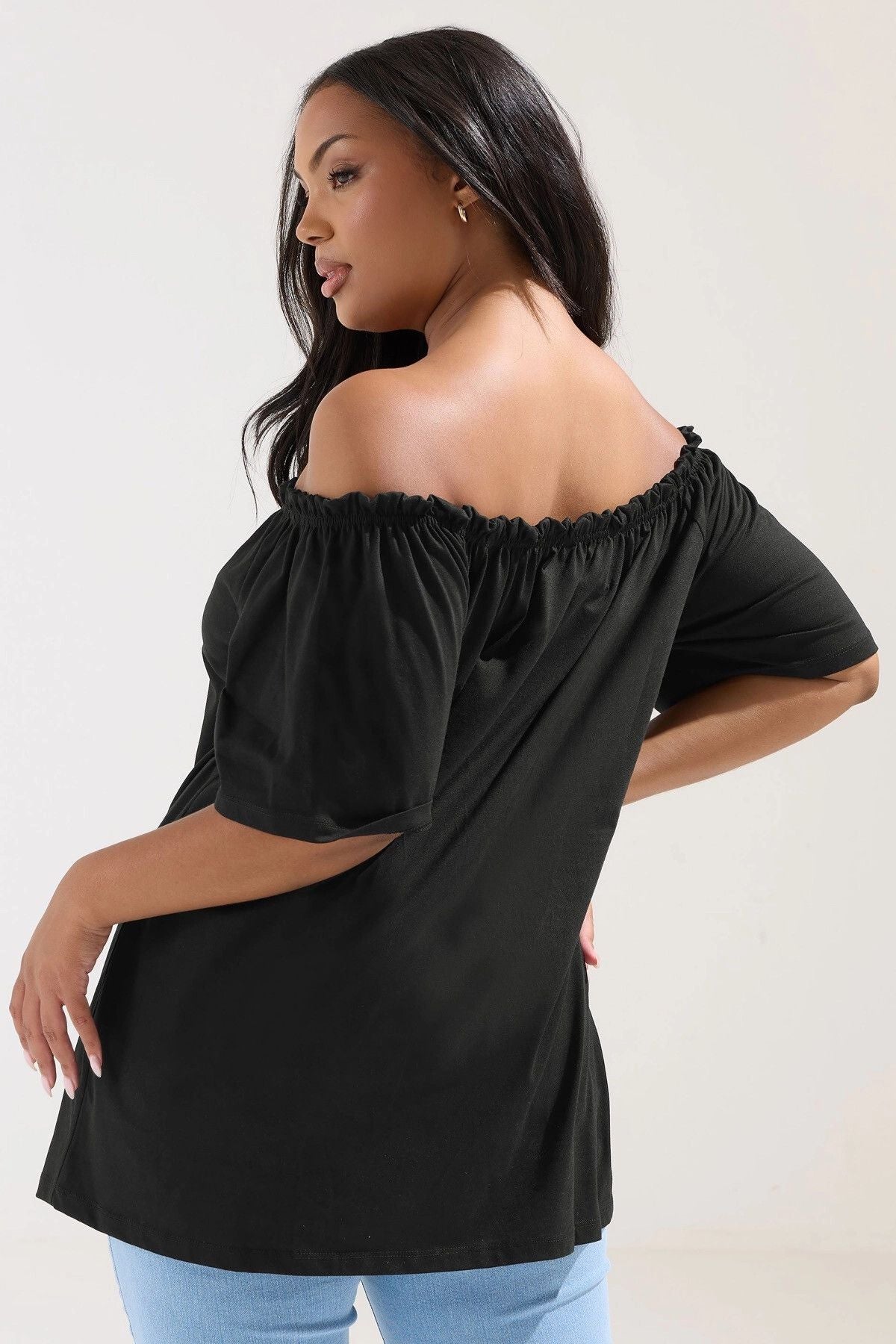 Büyük Beden Düşük Omuz Düğme Detaylı Straplez Bluz 322704