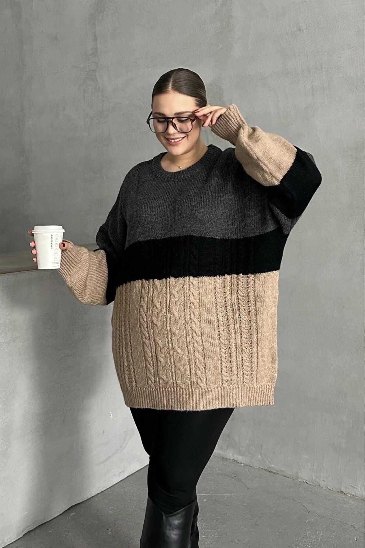 Büyük Beden Uzun Kollu Bisiklet Yaka Triko Kazak DG-05