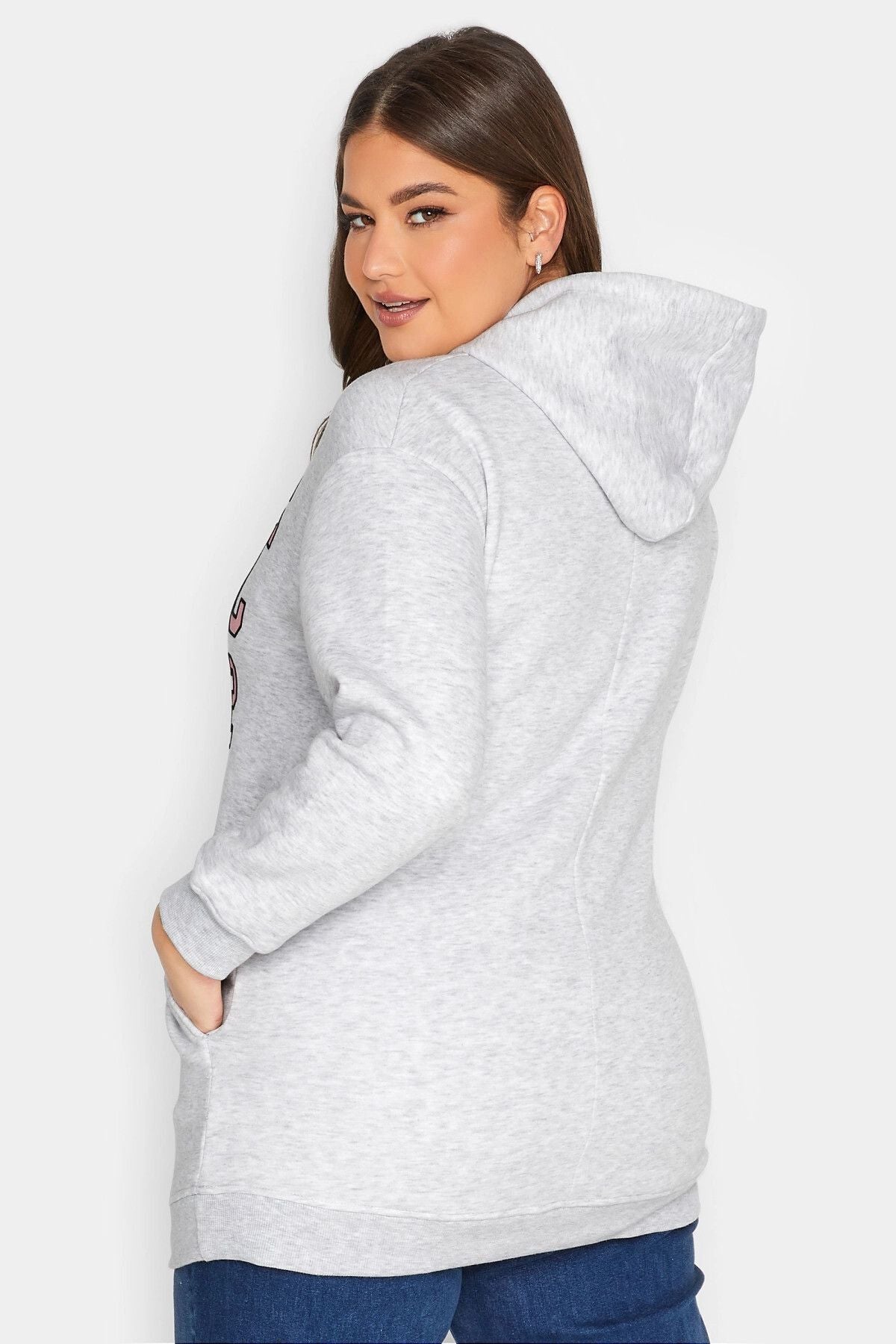 Büyük Beden Kapüşonlu Önü Yazı Baskılı Cepli Sweatshirt 173597