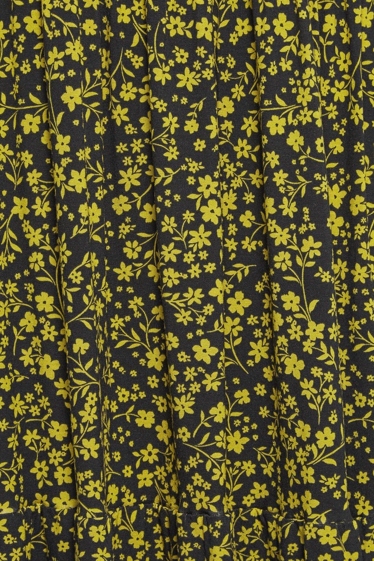 Büyük Beden Bisiklet Yaka Çiçek Desenli Katlı Midi Boy Elbise 137624