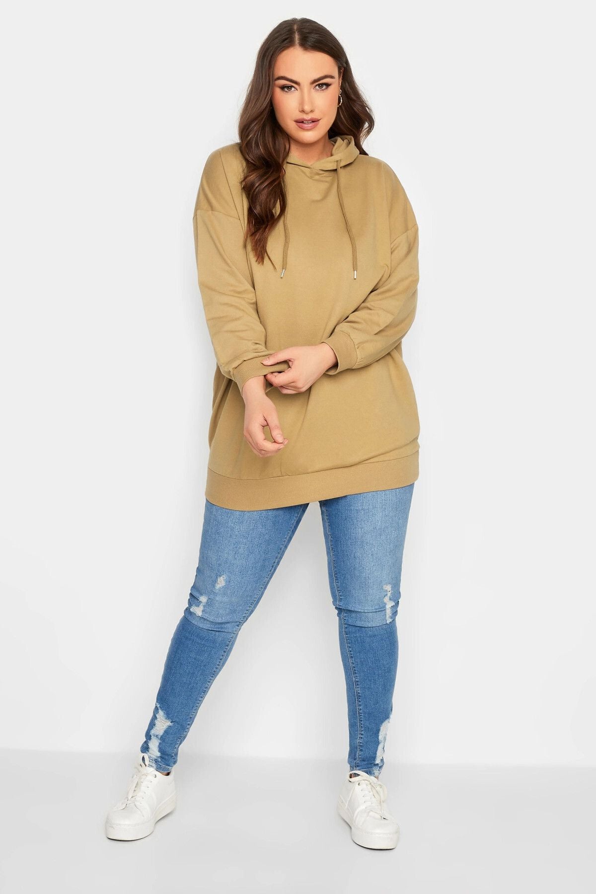 Büyük Beden Kapüşonlu Rahat Kesim Uzun Kollu Sweatshirt 171910