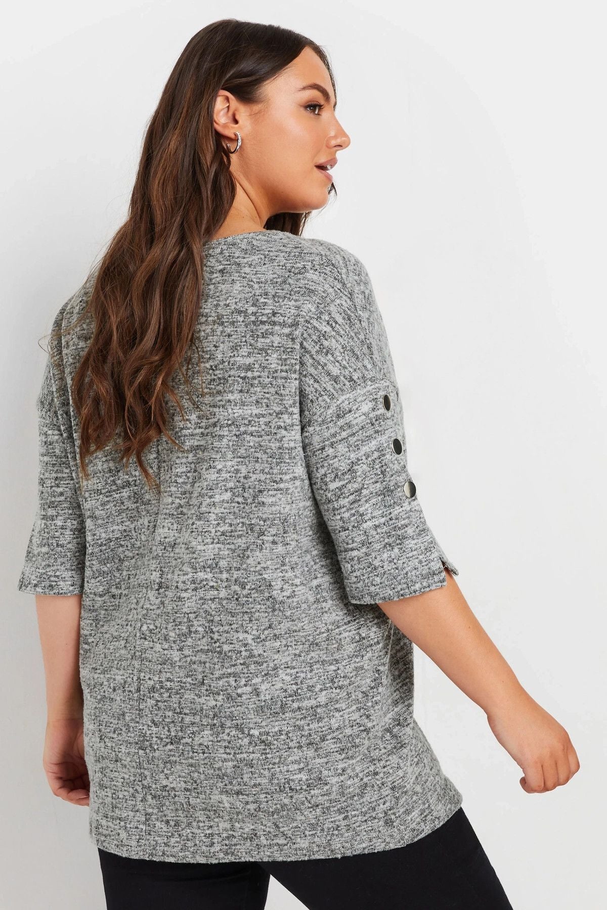 Büyük Beden Bisiklet Yaka Yarım Kollu Düğme Detaylı Bluz 302988