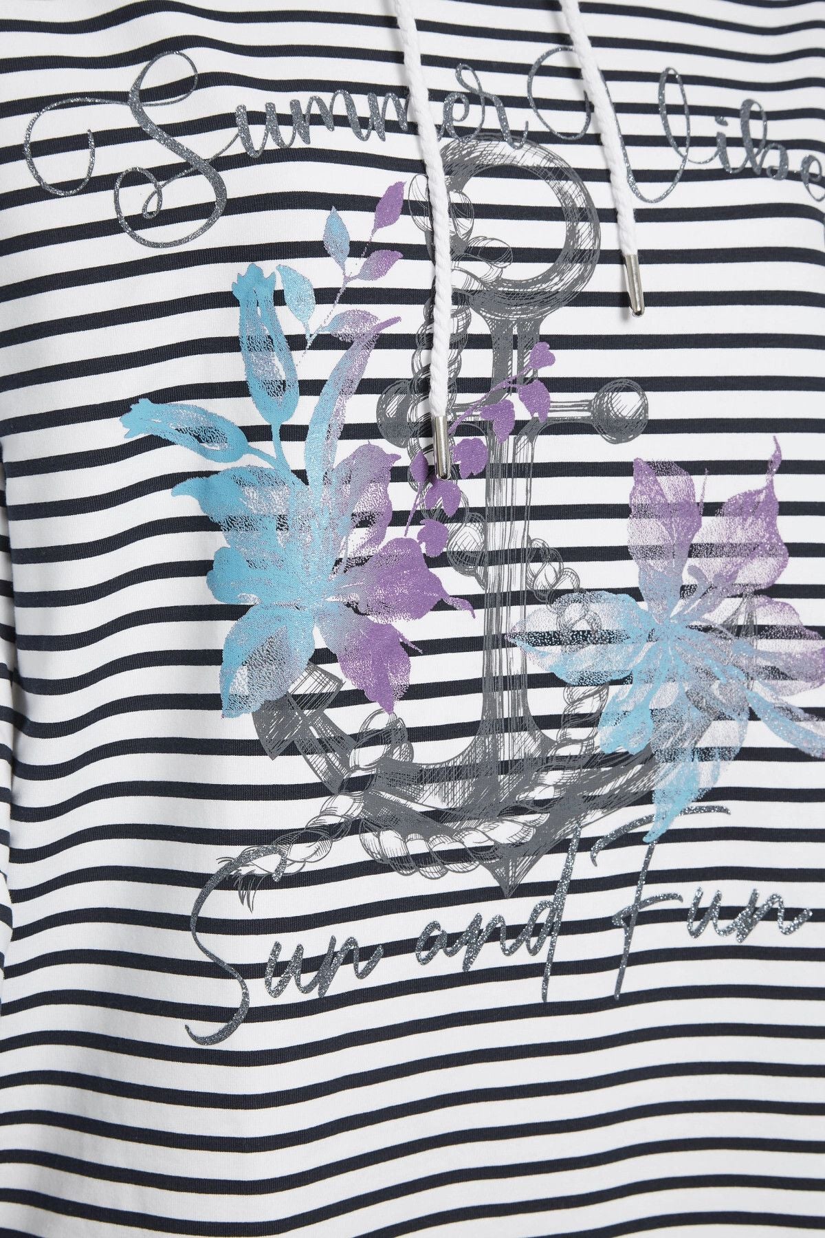 Büyük Beden Uzun Kollu Çizgili Çapa Baskılı Sweatshirt 301683