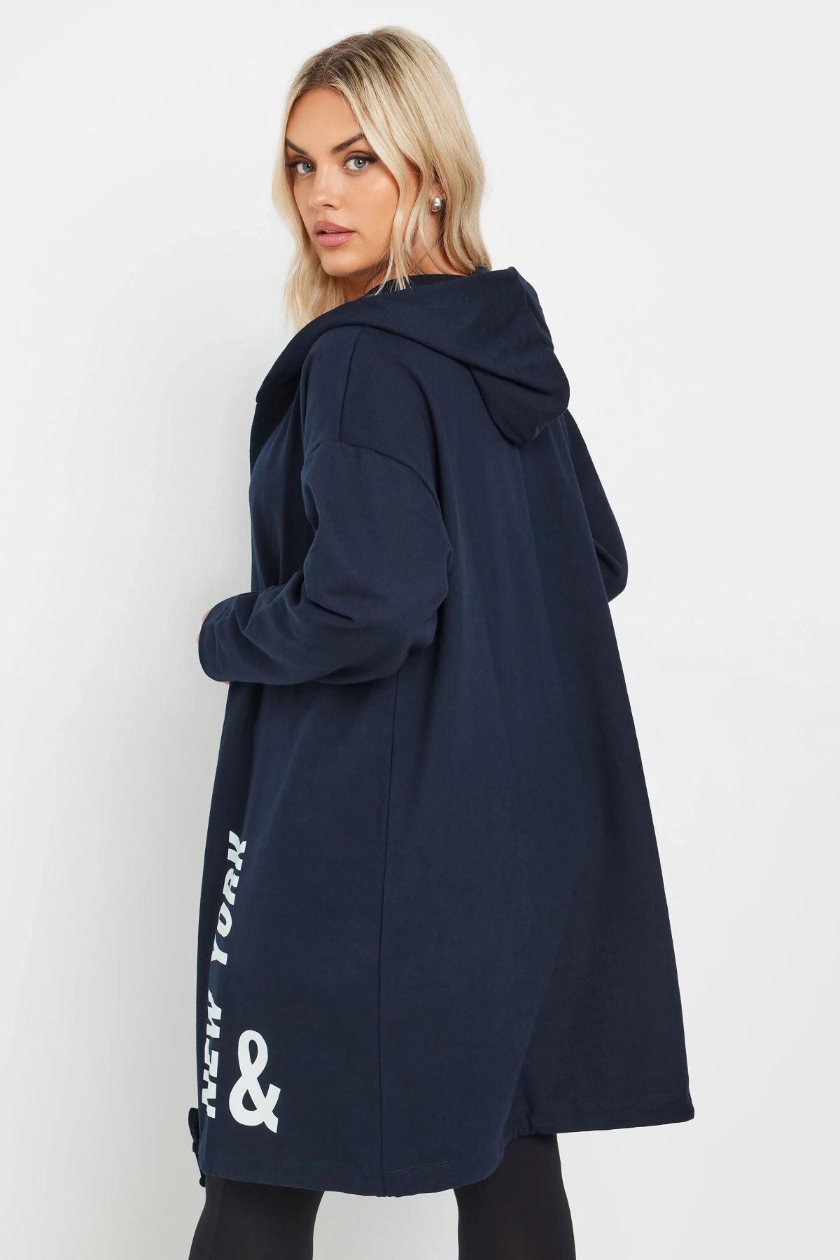 Büyük Beden Kapüşonlu Uzun Kollu Yazı Baskılı Cepsiz Hırka 303564