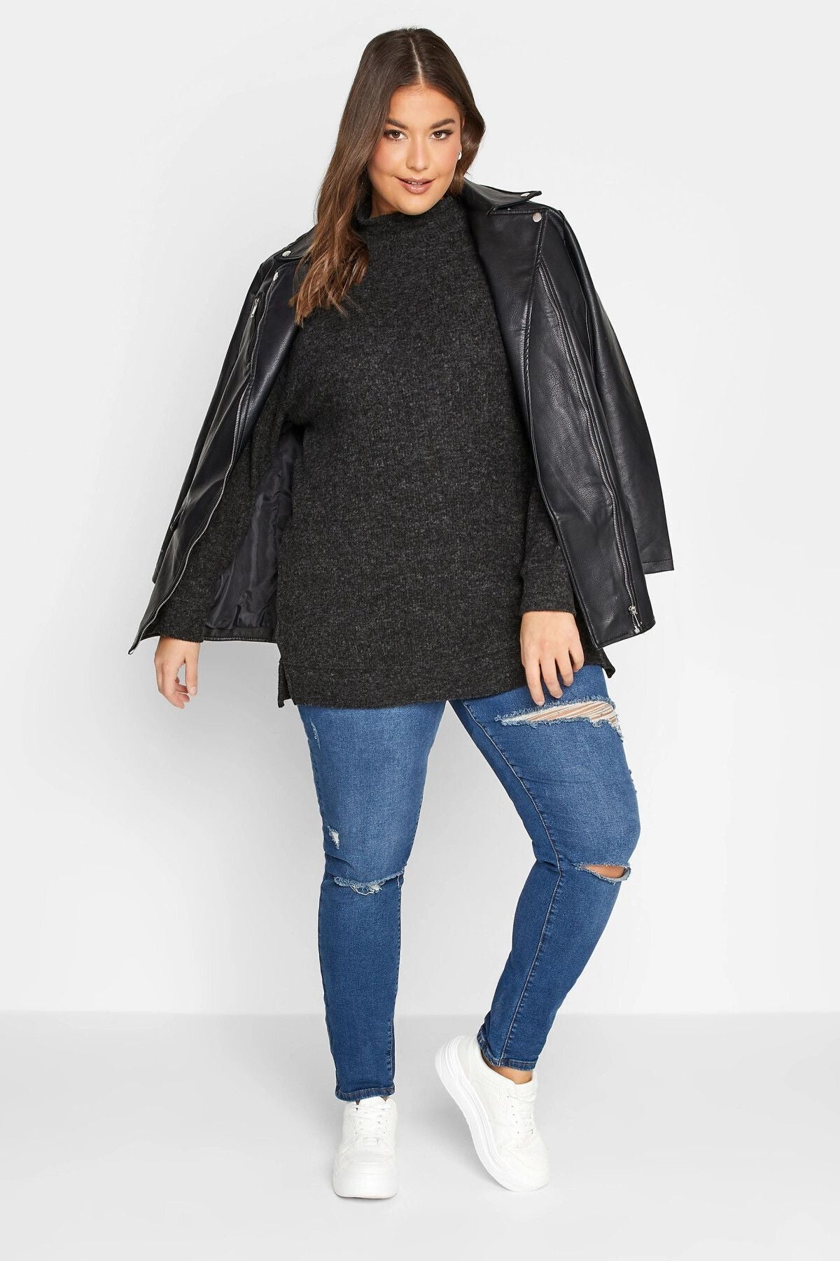 Büyük Beden Yumuşak Dokulu Yarım Balıkçı Yaka Triko Kazak 301777