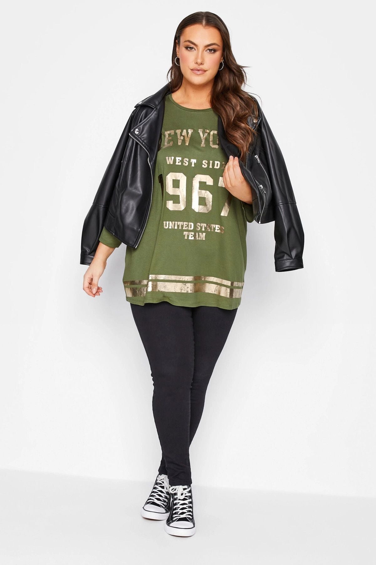 Büyük Beden Fakir Kol Metalik Yazı Baskılı Bisiklet Yaka Bluz 301398