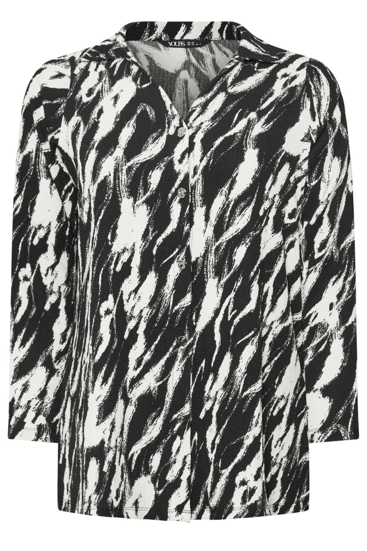 Büyük Beden V Yaka Uzun Kollu Düğmeli Desenli Esnek Gömlek 322166