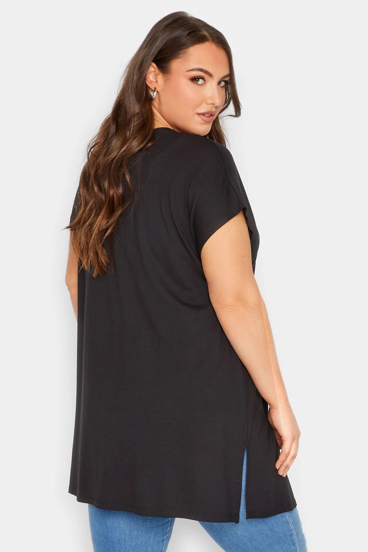 Büyük Beden Yırtmaç Detaylı Düğmesiz Esnek Kumaş Kısa Kollu Hırka 320879