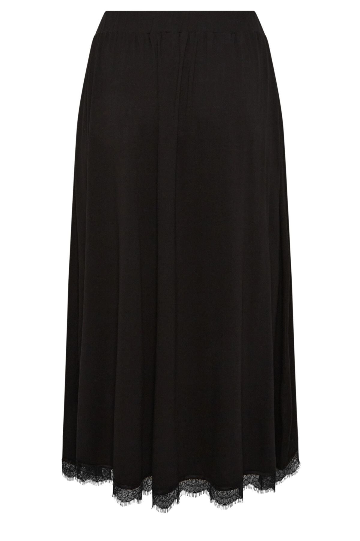 Büyük Beden Beli Lastikli Cepsiz Dantel Detaylı Uzun Etek 215519