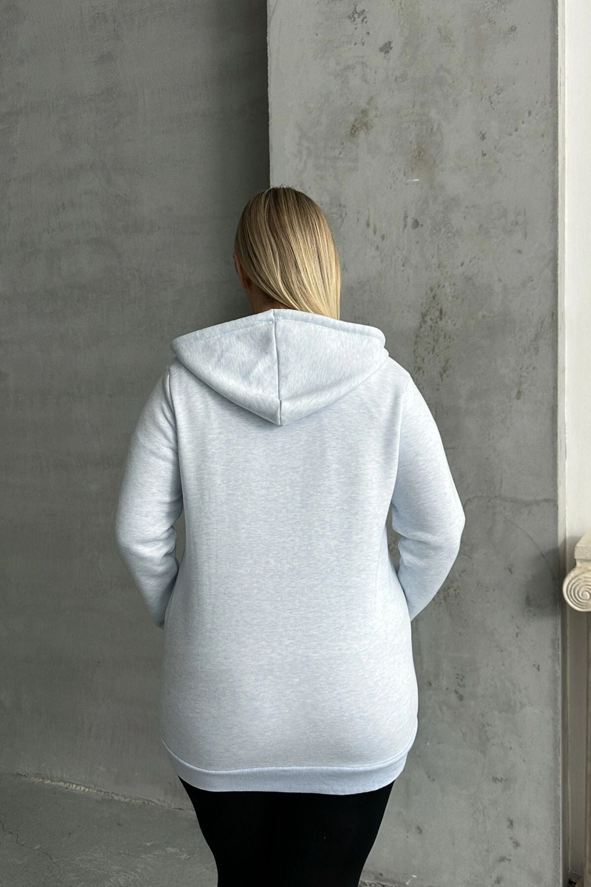 Büyük Beden Uzun Kollu Kapüşonlu Fermuarlı Cepli Yumuşak Hırka 302571