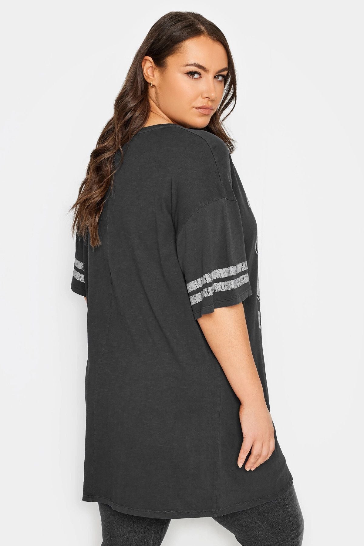 Büyük Beden Bisiklet Yaka Kısa Kollu Baskılı Yıkamalı T-shirt 302842