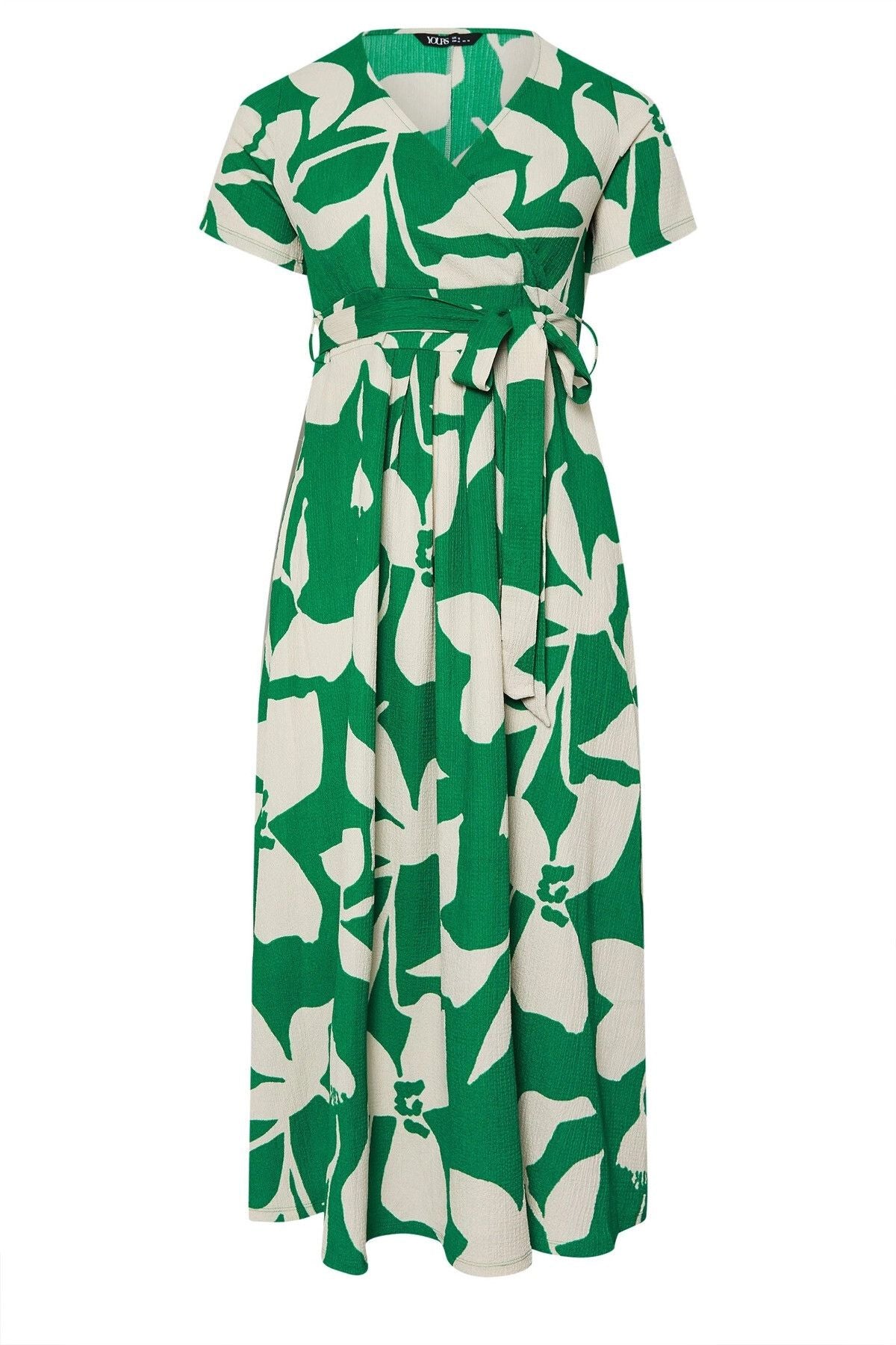 Büyük Beden V Yaka Çiçek Desenli Bürümcük Kumaş Elbise 304074