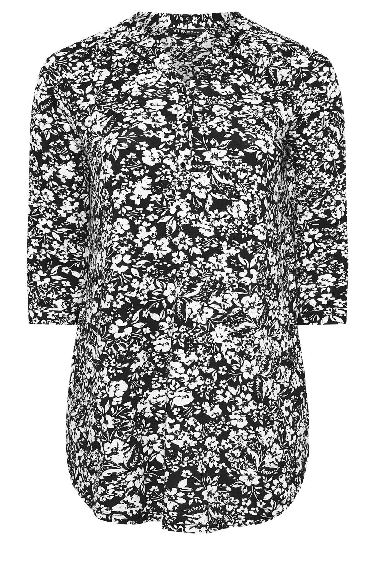 Büyük Beden Yarım Kollu Önü Düğmeli Çiçek Desenli Gömlek 322267