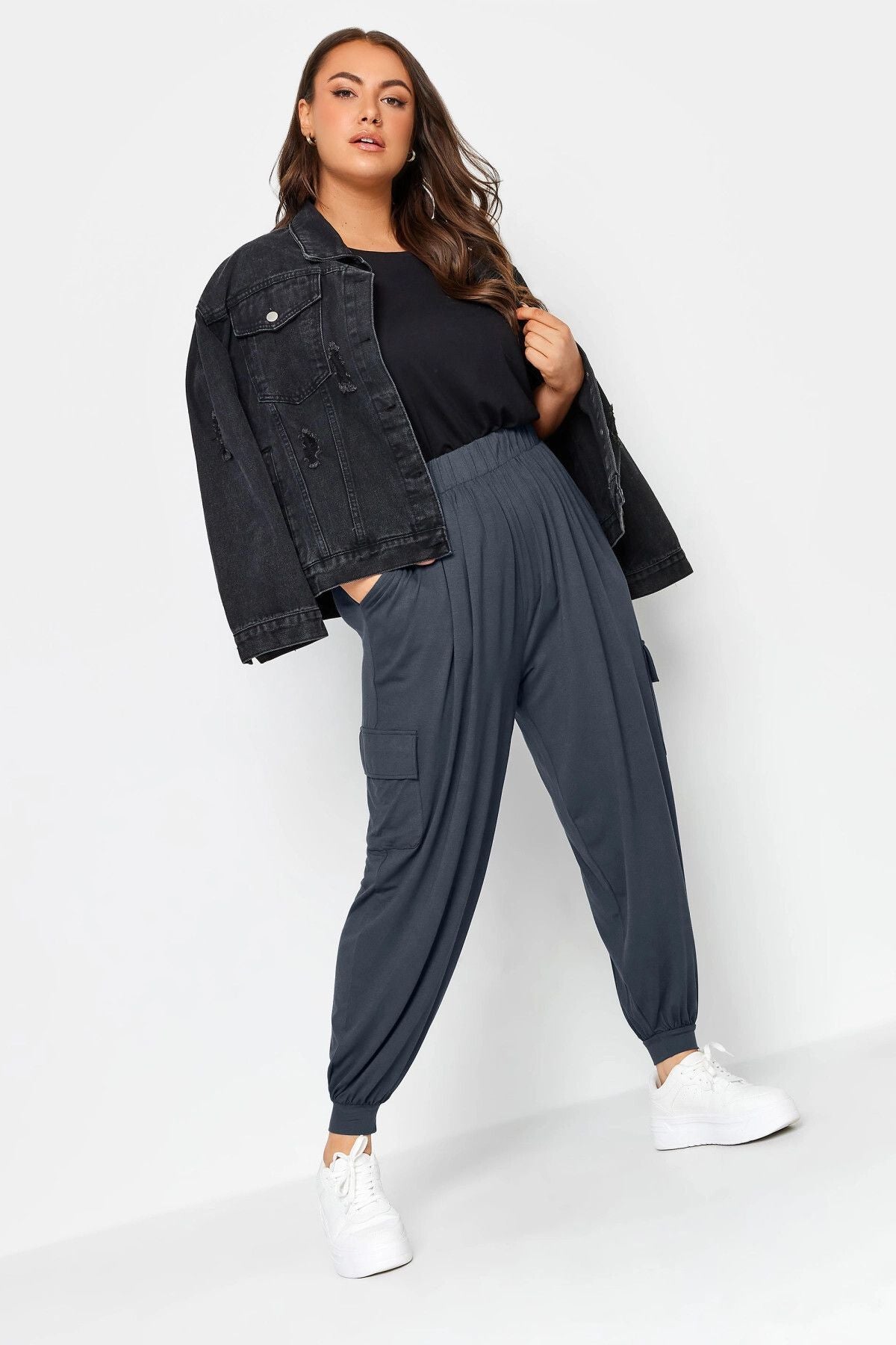 Büyük Beden Paçası Lastikli Cepli Likralı Esnek Kumaş Kargo Pantolon 143587