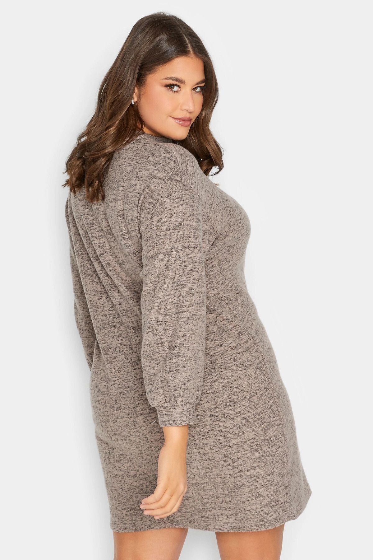 Büyük Beden Likralı Uzun Kollu Yuvarlak Yaka Triko Elbise 301741 Stil Diva