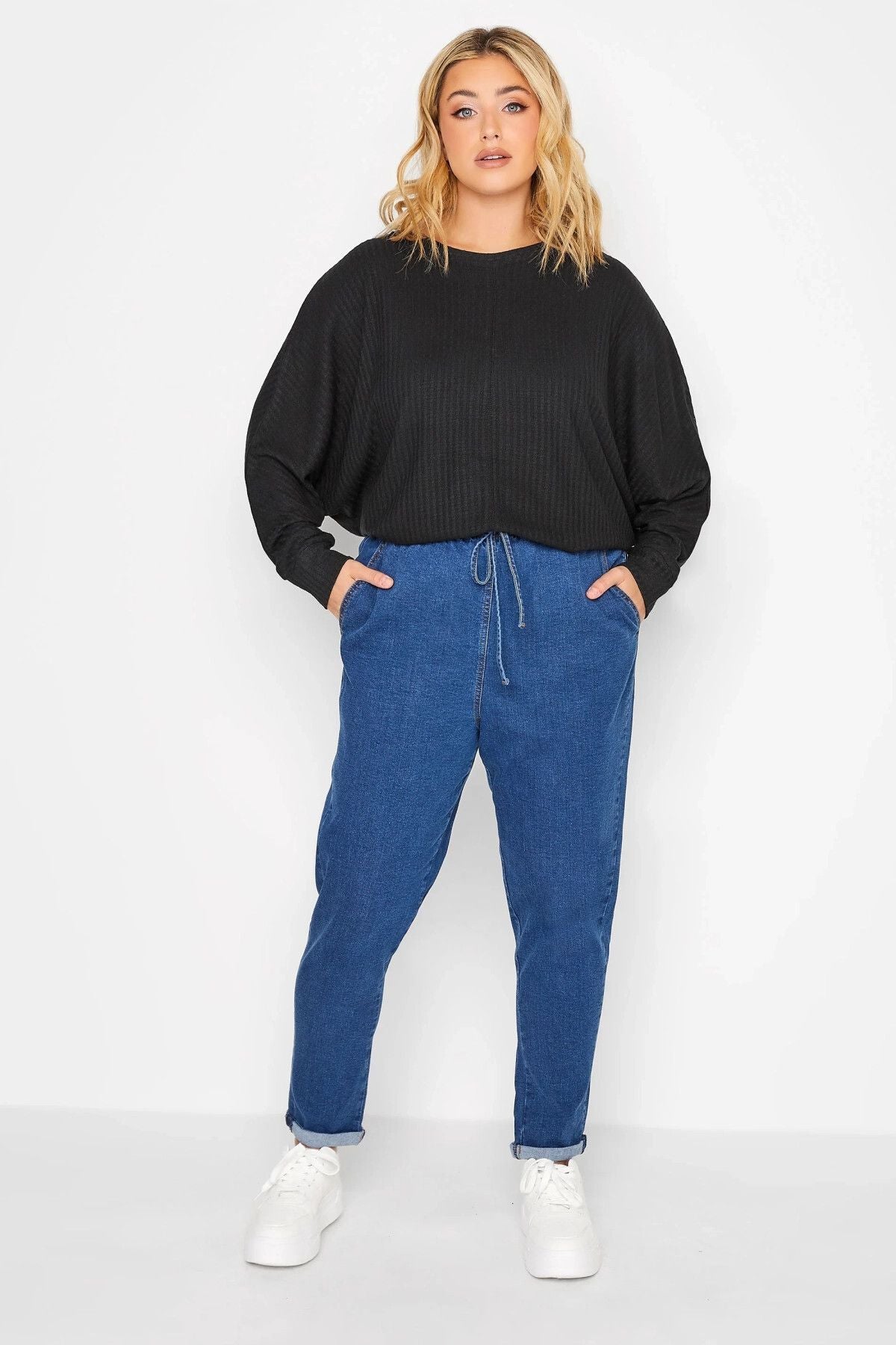 Büyük Beden Bisiklet Yaka Uzun Yarasa Kol İnce Bluz 301724