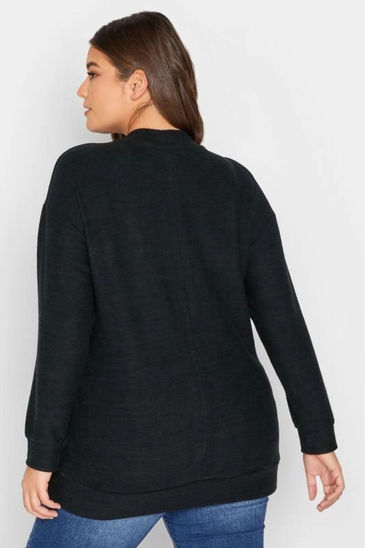 Büyük Beden Kalp Desenli Uzun Kollu Yuvarlak Yaka Polar Kazak 301787