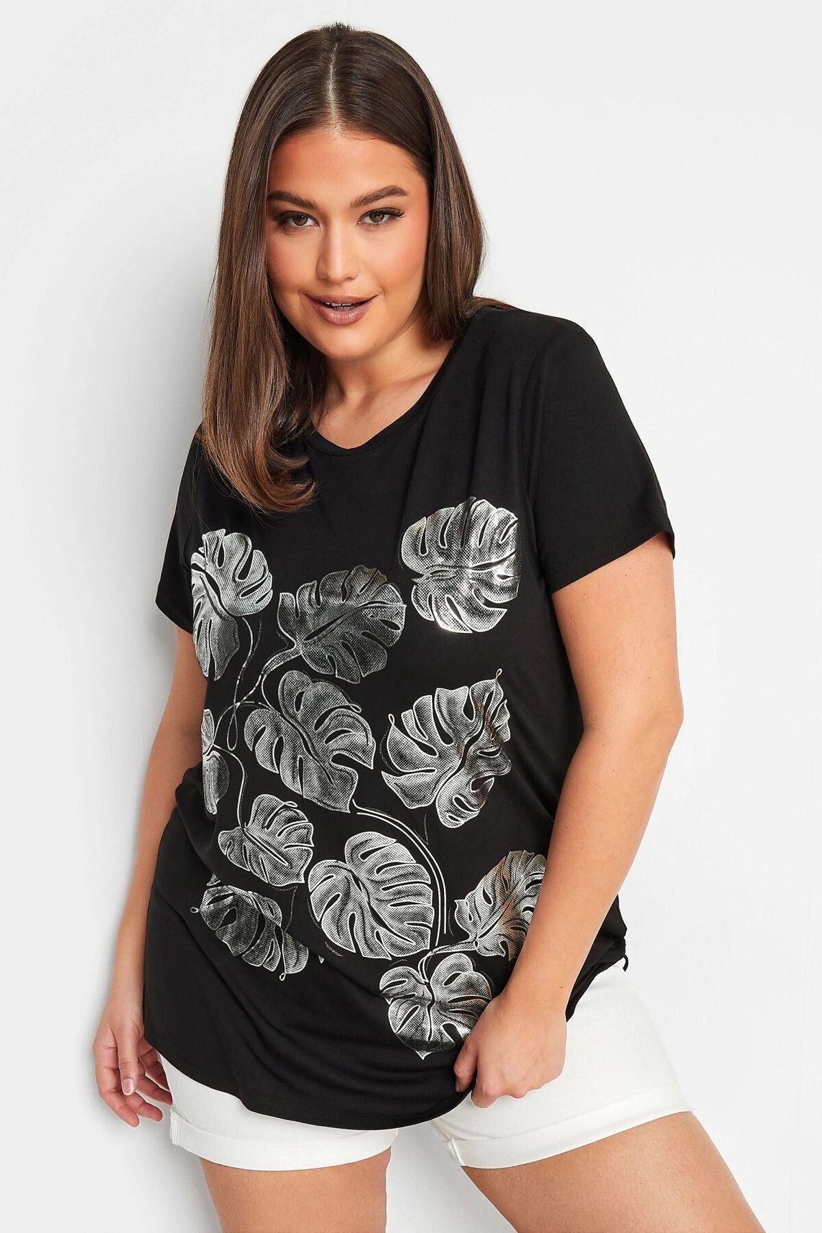 Büyük Beden Yazı Baskılı Yarım Kollu Bisiklet Yaka T-shirt 302274