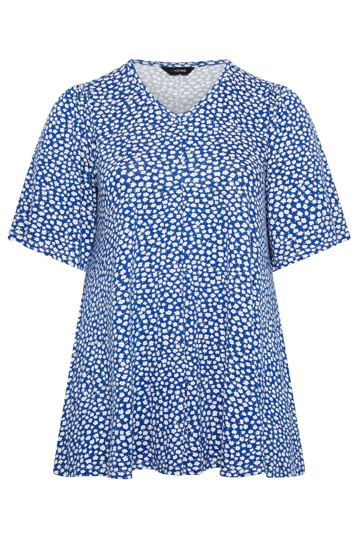 Büyük Beden V Yaka Desenli Asimetrik Kesim Likralı Bluz 301696