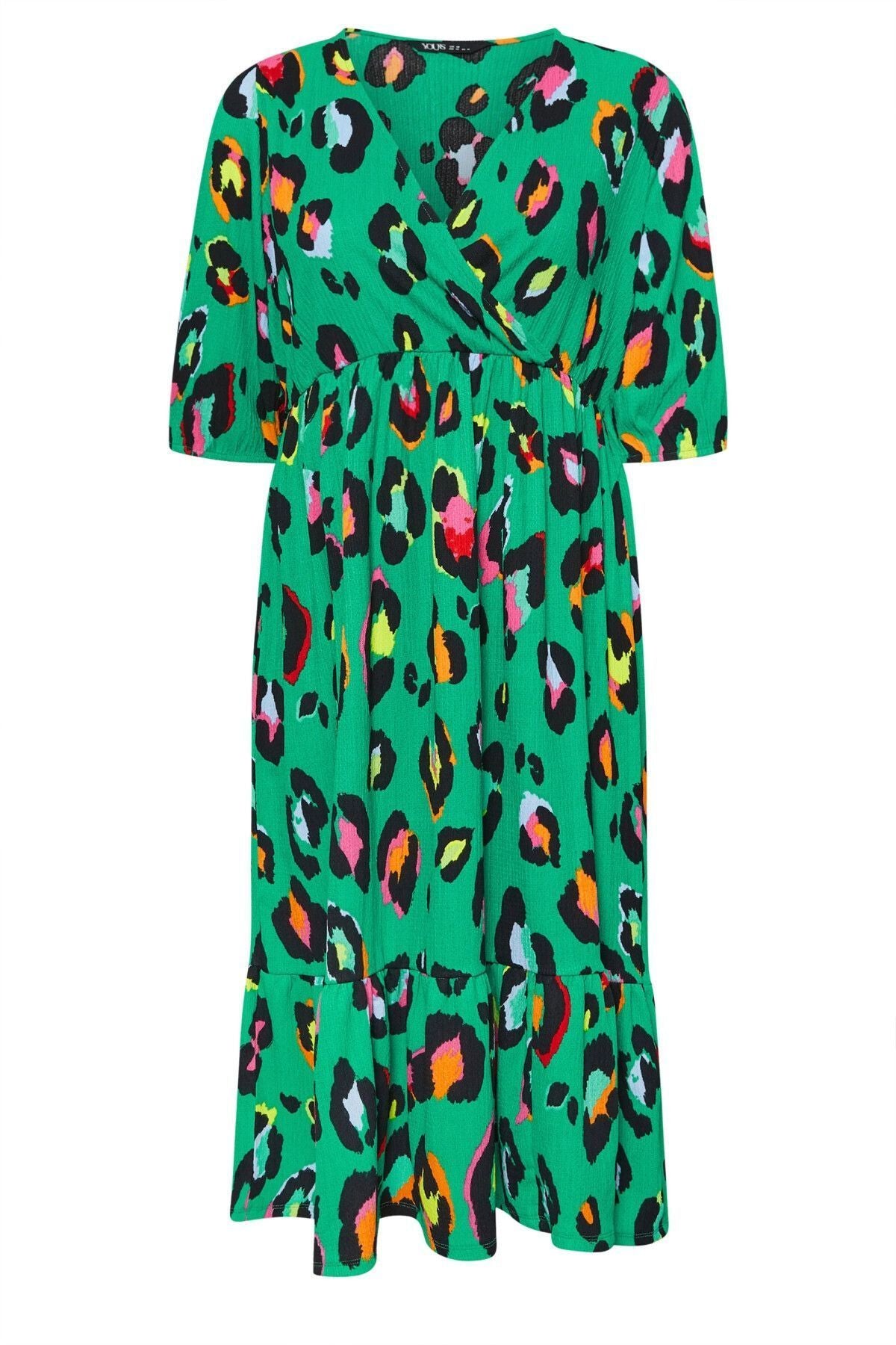 Büyük Beden V Yaka Kolları Lastikli Desenli Midi Boy Anvelop Elbise 137910