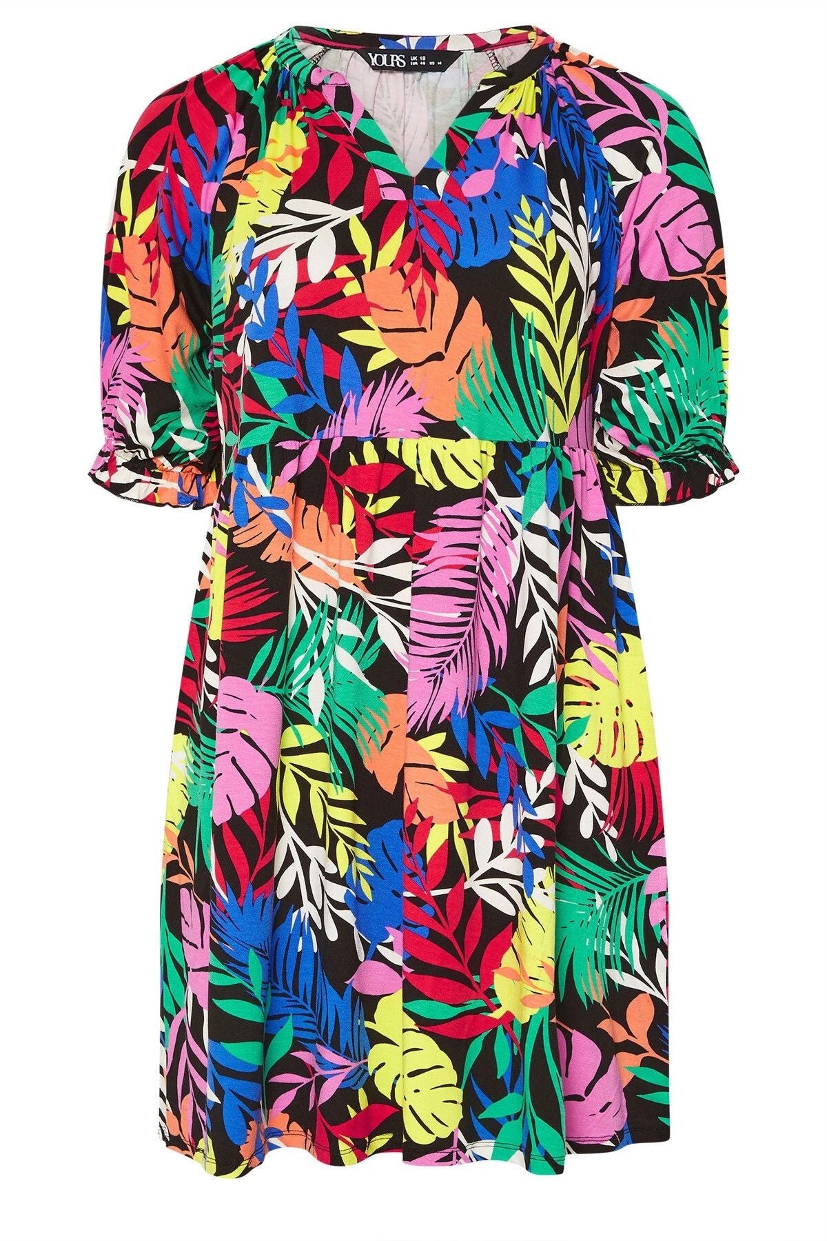 Büyük Beden V Yaka Çiçek Desenli Mini Elbise 304070