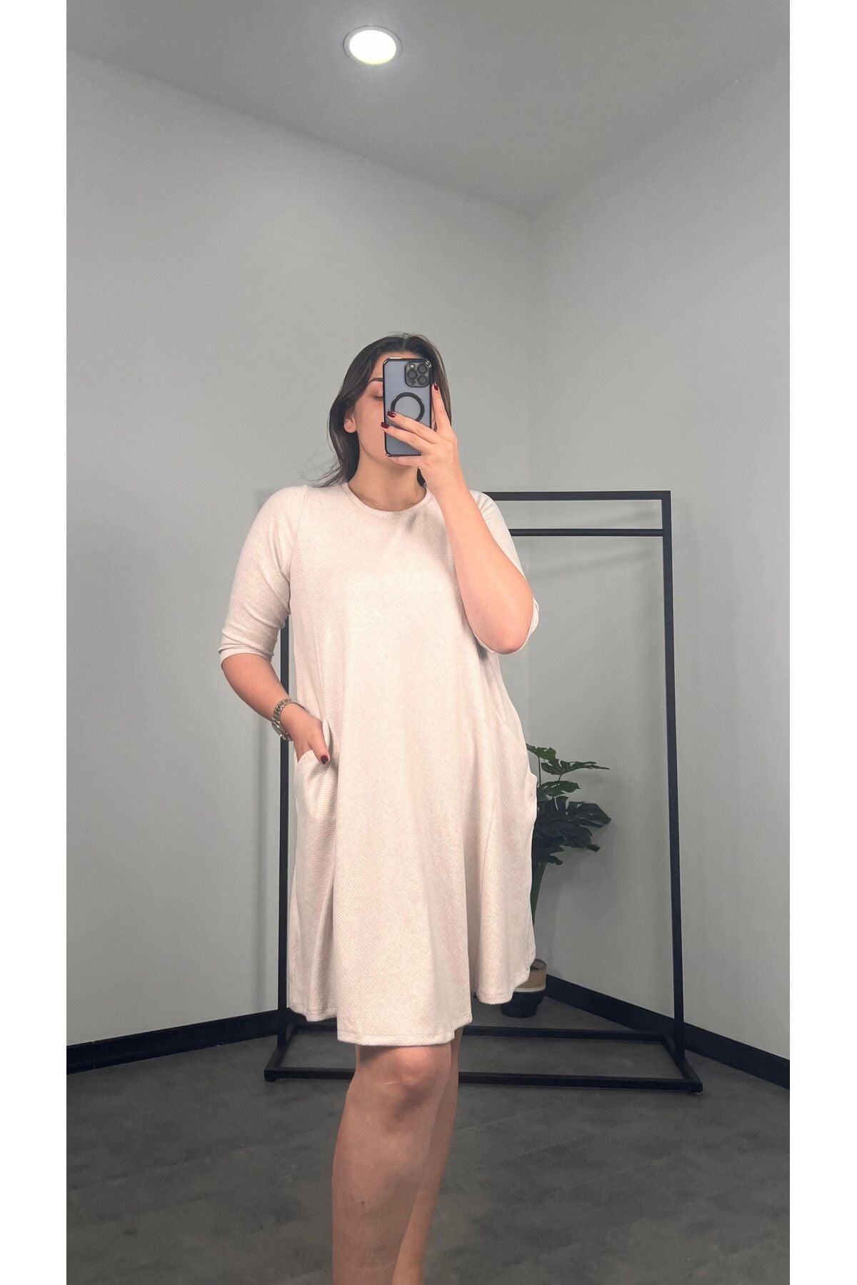 Büyük Beden Fakir Kol Bisiklet Yaka Cepli Elbise 301598