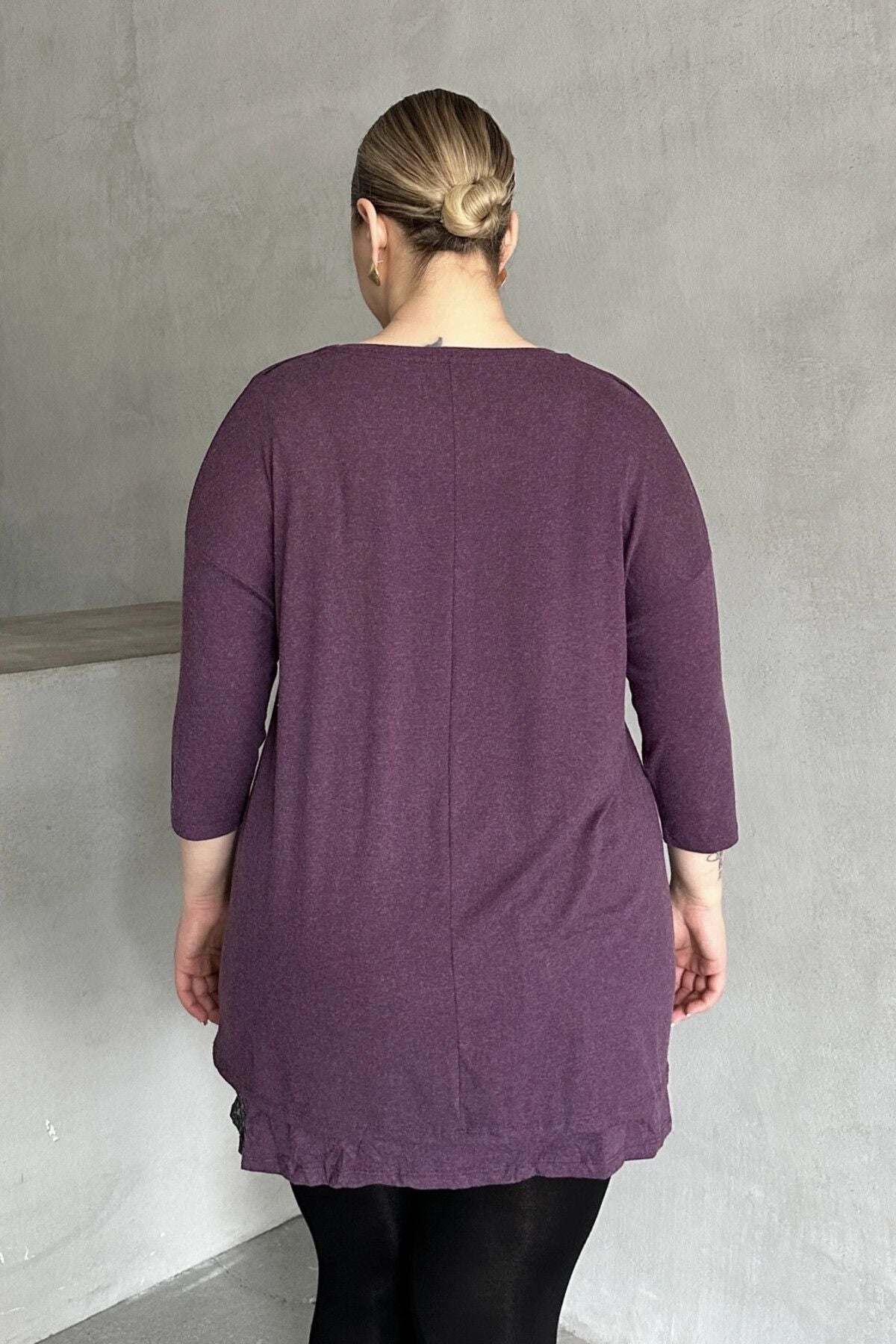 Büyük Beden Eteği Tül Detaylı Uzun Kollu İnce Bluz 84-106