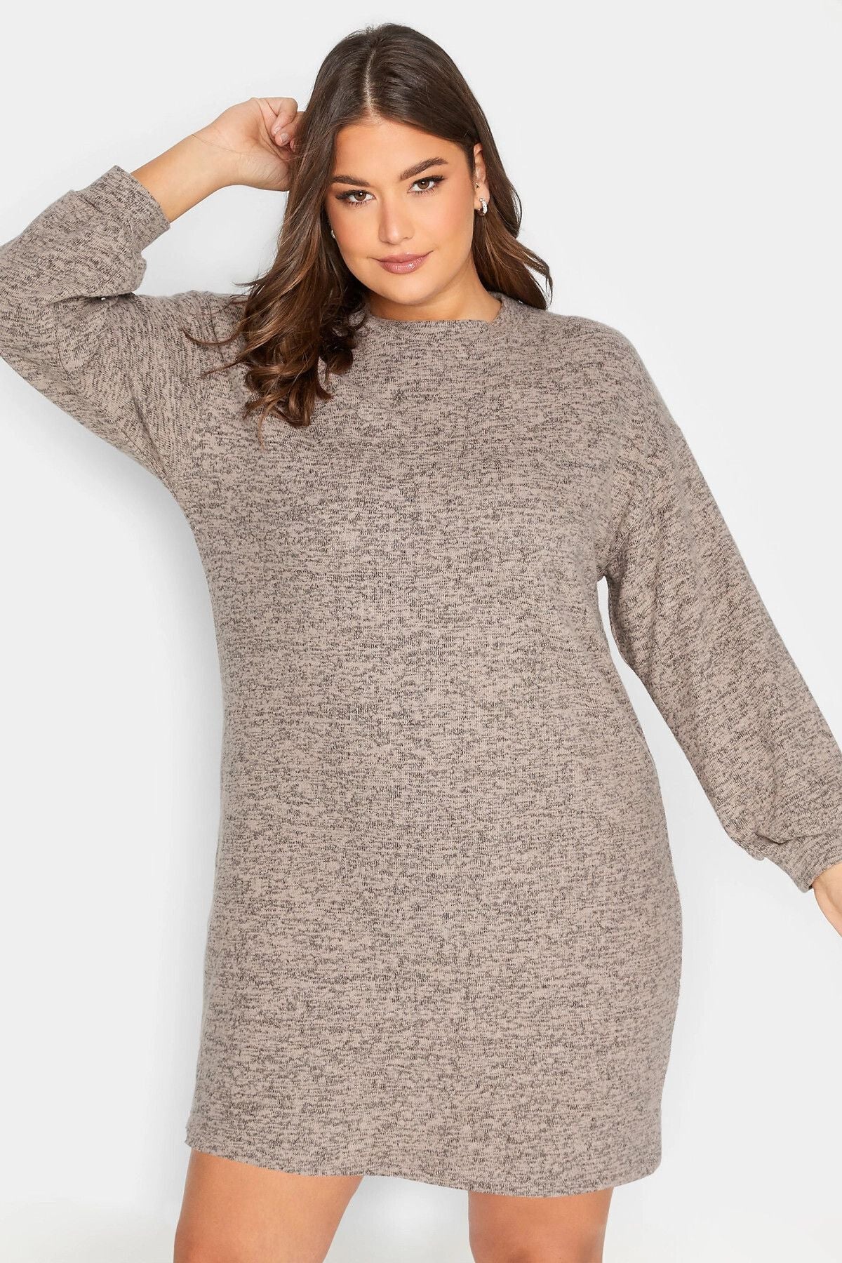 Büyük Beden Likralı Uzun Kollu Yuvarlak Yaka Triko Elbise 301741 Stil Diva