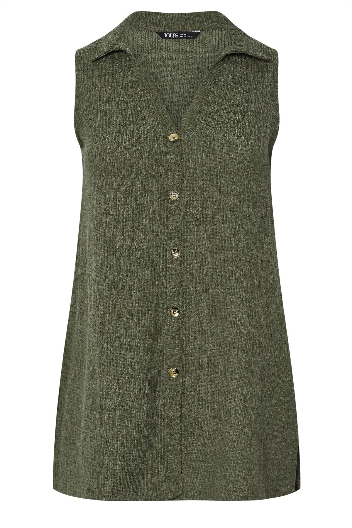 Büyük Beden V Yaka Sıfır Kol Önü Düğmeli Esnek Gömlek 322691