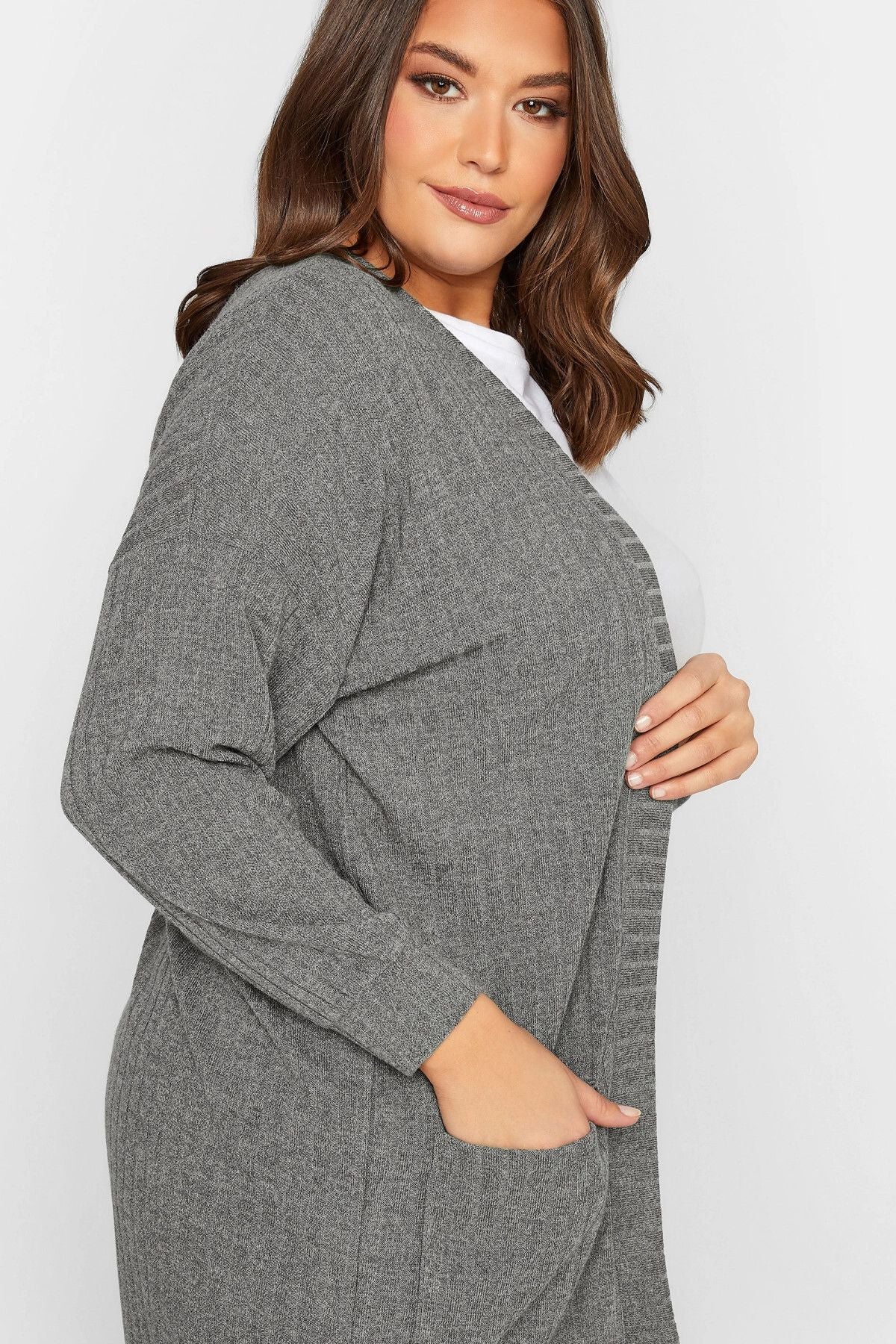 Büyük Beden Önü Kapamasız Cepli Midi Boy Hırka 301752