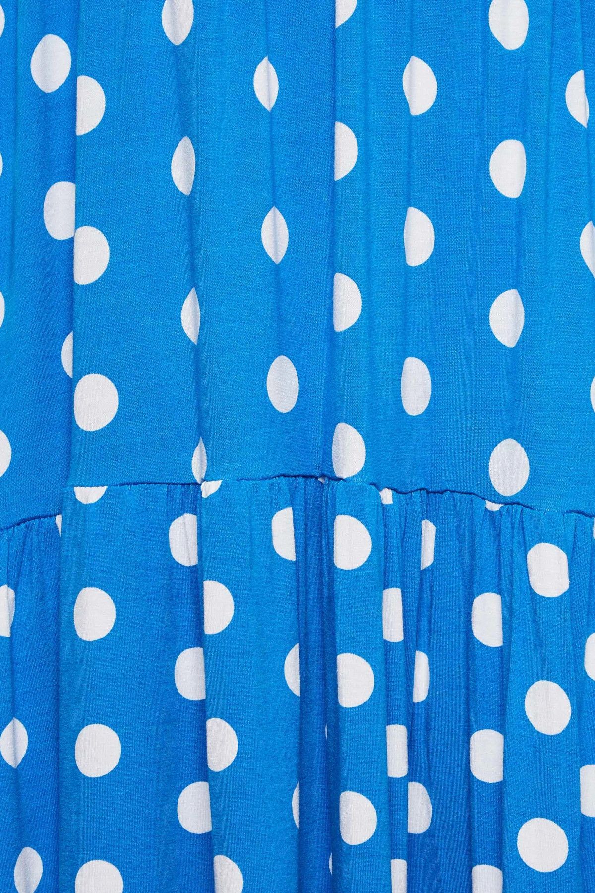 Büyük Beden V Yaka Kısa Kollu Puantiye Desenli Elbise 302351